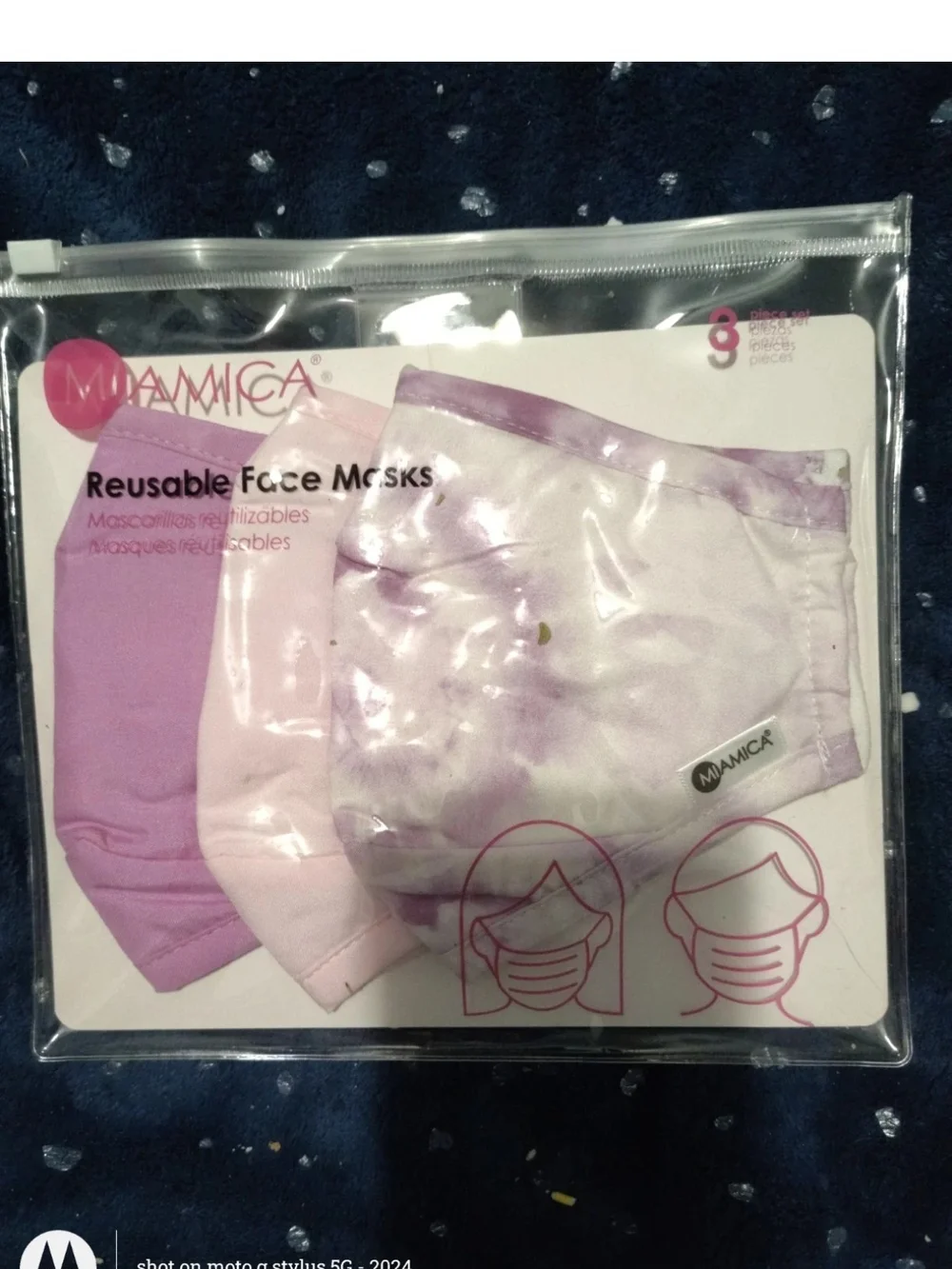 Mamica Women's Reusable Face Mask 3-Pack - Pink Floral & Blue Stripe